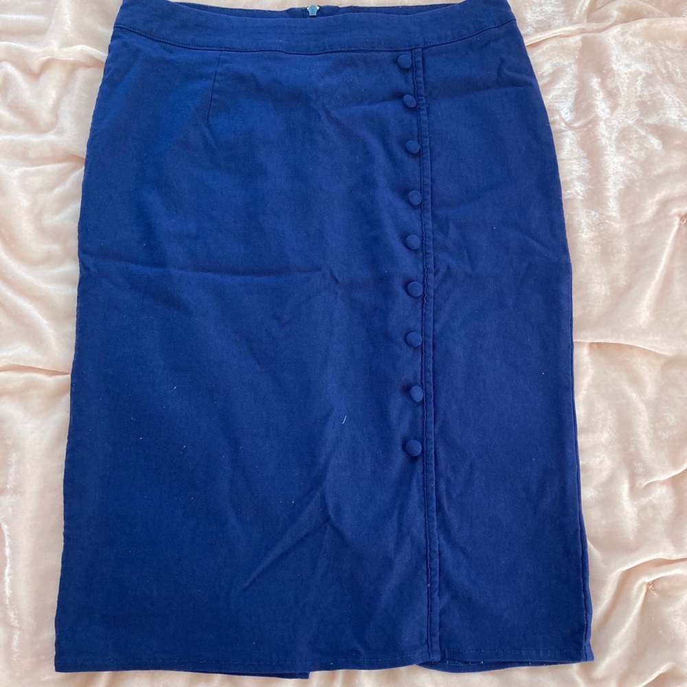 Sourpuss Blue Button Pencil Skirt